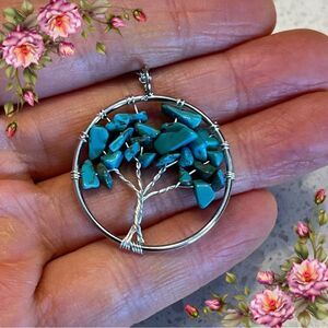 Crushed Stone Silver Color Tree Of Life Necklace‎